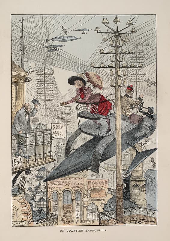 Un quartier embrouillé du vingtième siècle illustré par Albert Robida en 1893